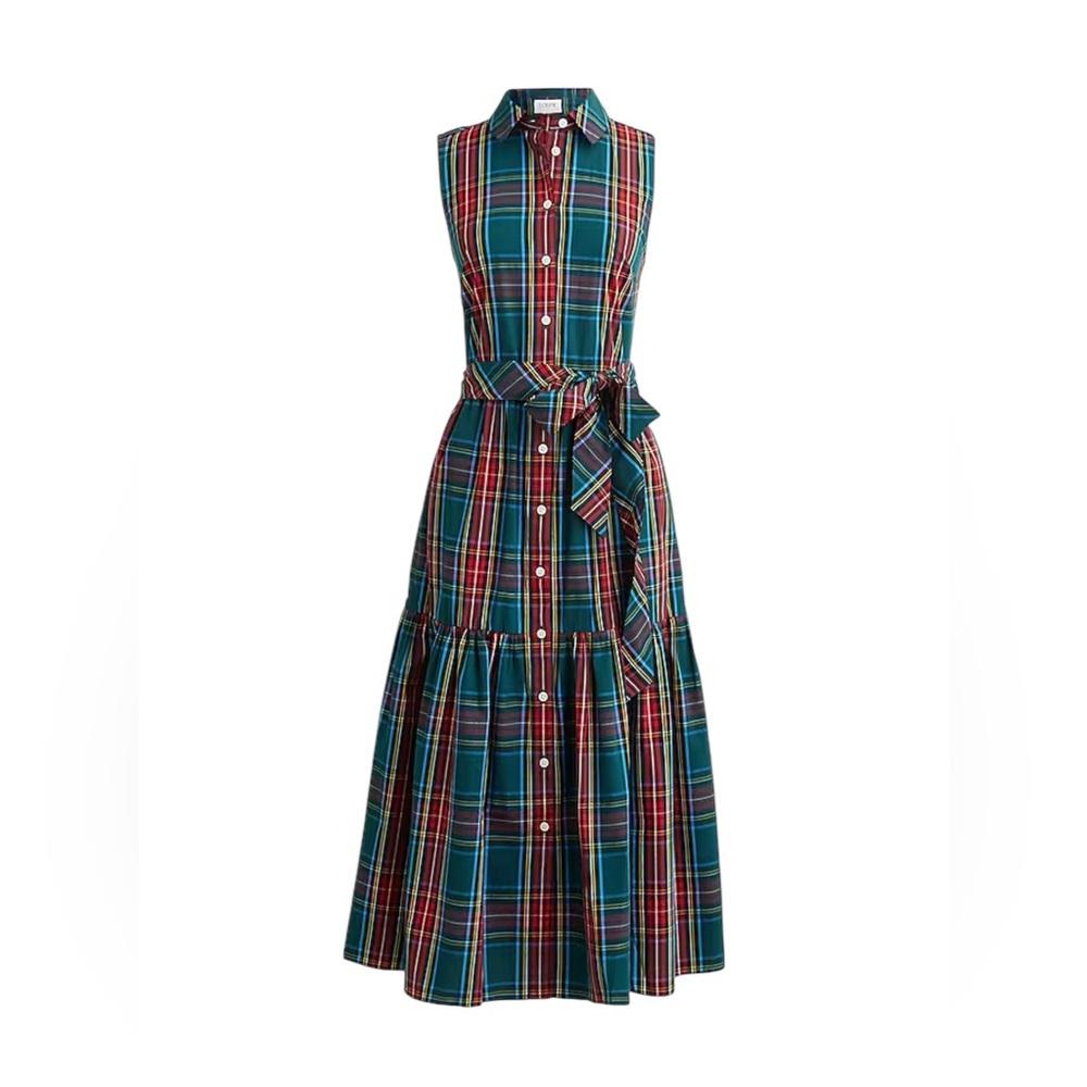 J.Crew Factory Sleeveless Tartan Shirtdress in Warm Spruce Multi